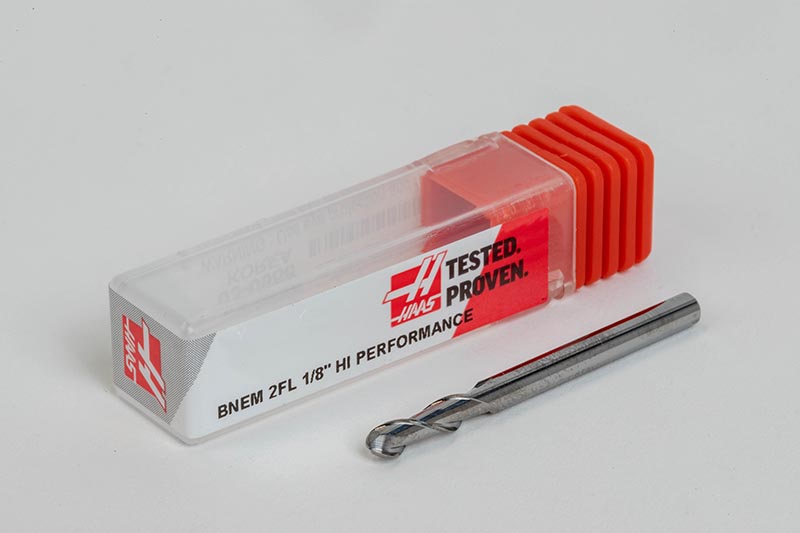 Haas 1/8" Dia. Carbide Ball End Mill, 2 Flute, Uncoated, 1/8" Smooth Shank x 3/8" LOC, HSAM1