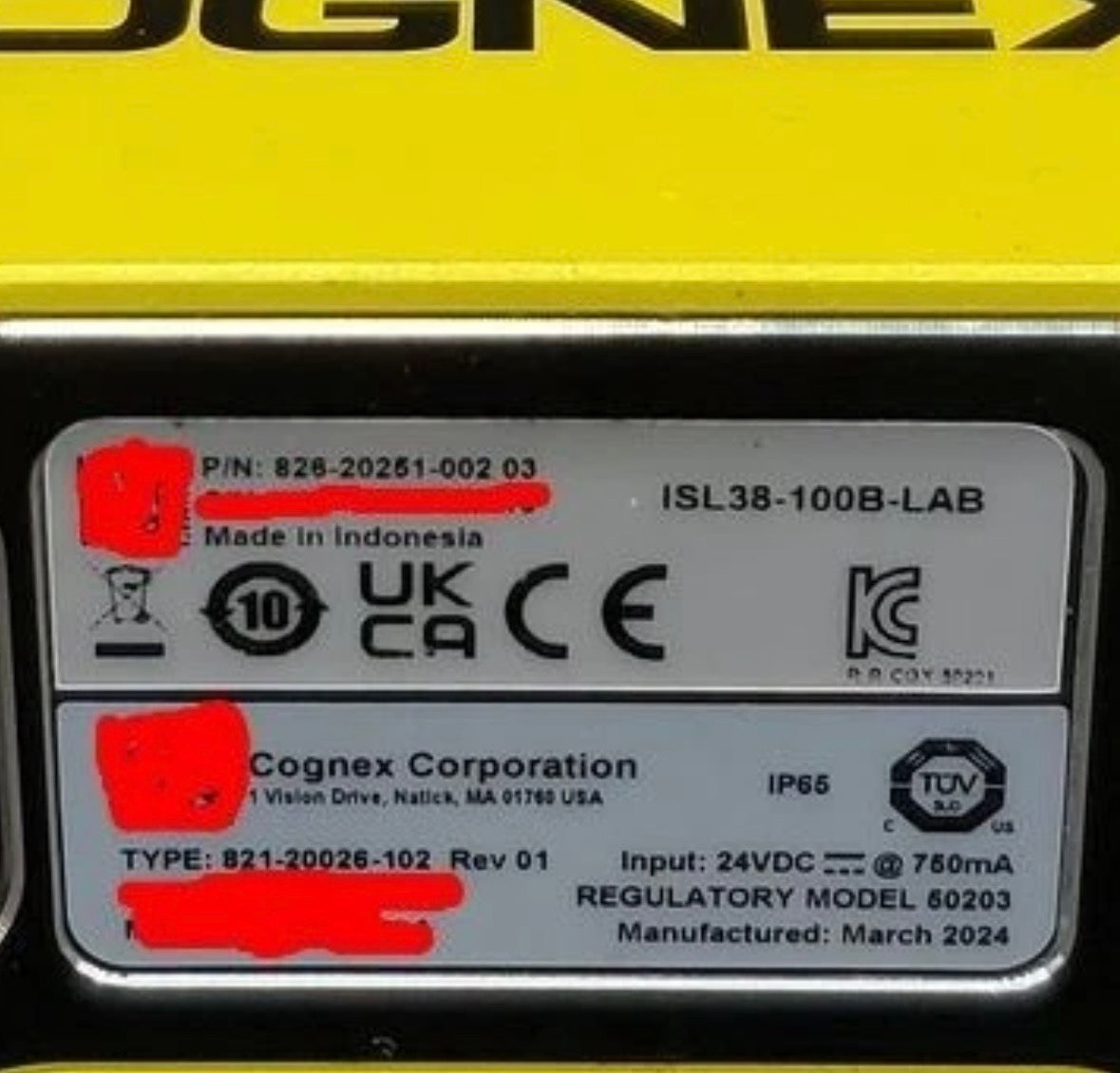 Cognex  ISL38-100B-LAB Insight Vision System P/N:  826-20251-002 03