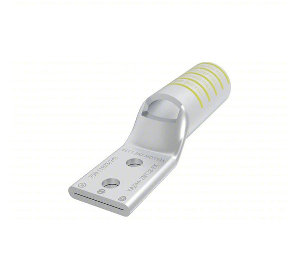 YAZ442NT38FX, Cu Compression, 2-Hole, 3/8" Stud, 1" Spacing, Long Barrel, Narrow Tongue, 750 kcmil G, H, 777 DLO