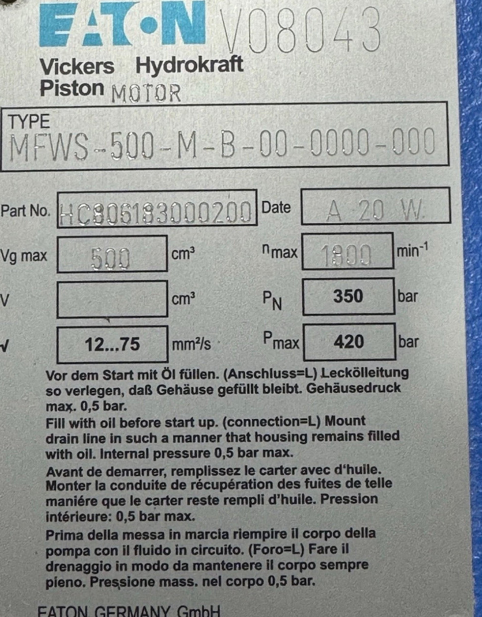 HYDROKRAFT MFWS-500 HC806183000200