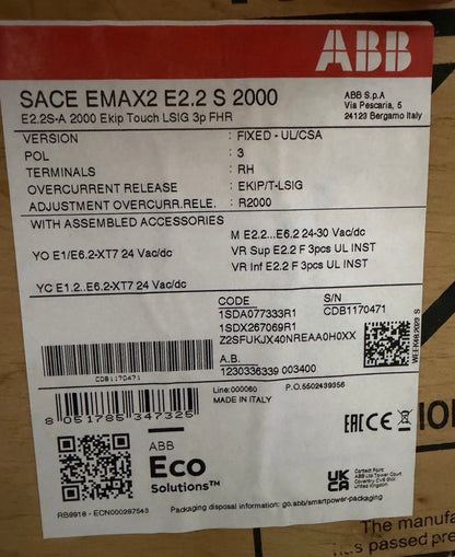 ABB E2.2S-A 2000 Ekip Touch LSIG 3p F HR
1SDA077333R1